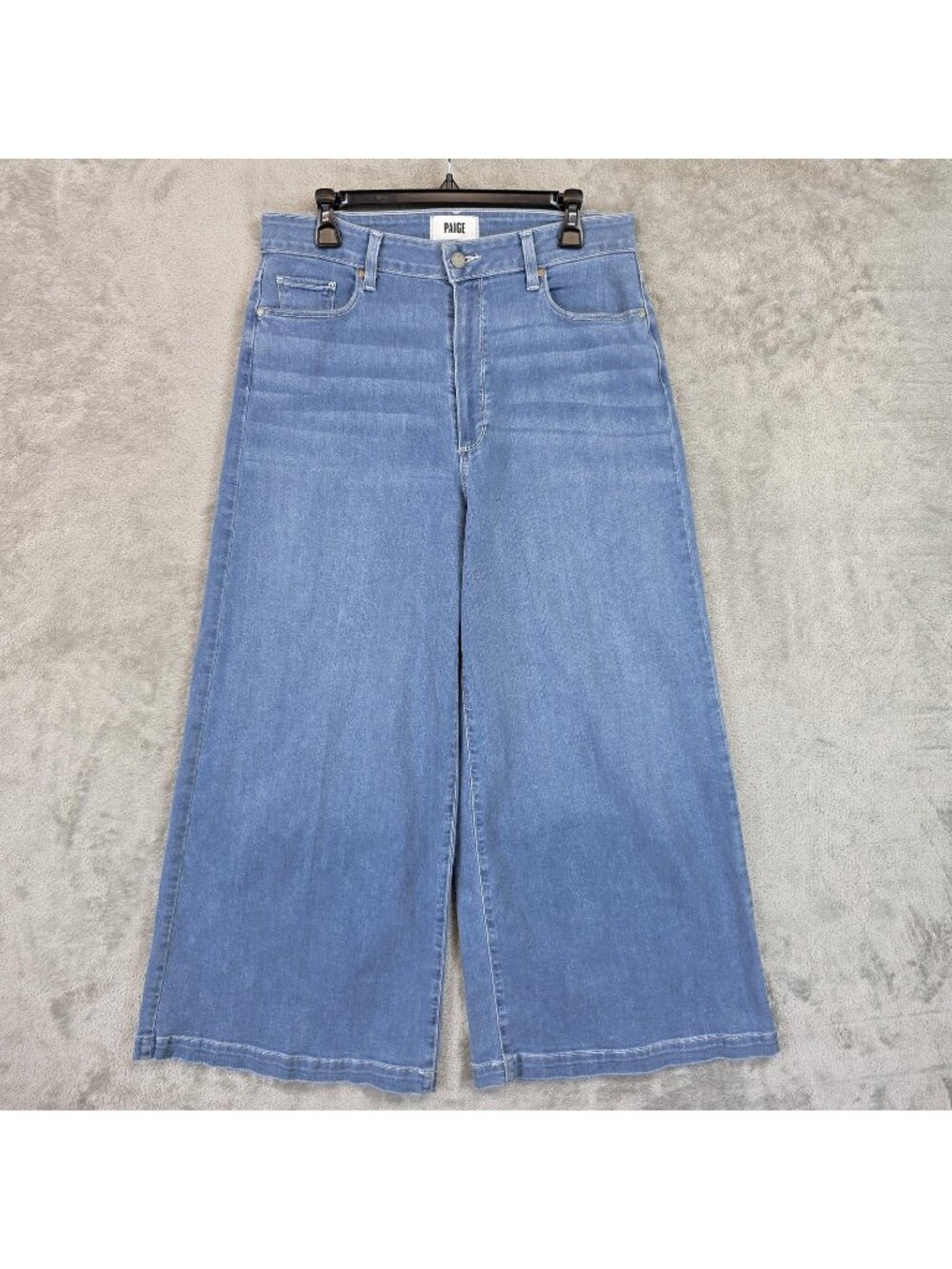 Paige Lennie Wide Leg Jeans Womens 31 Blue Light Wash High Rise Stretch Denim